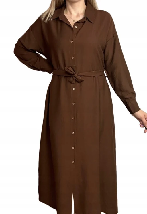 Długa sukienka szmizjerka koszulowa długi rękaw guziki luźna wiskoza M L XL