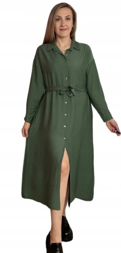 Długa sukienka szmizjerka koszulowa długi rękaw guziki luźna wiskoza M L XL