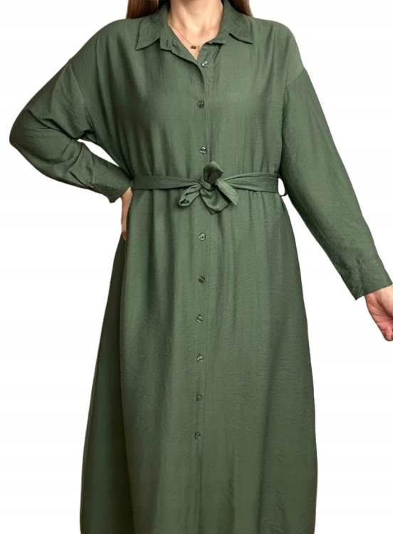 Długa sukienka szmizjerka koszulowa długi rękaw guziki luźna wiskoza M L XL