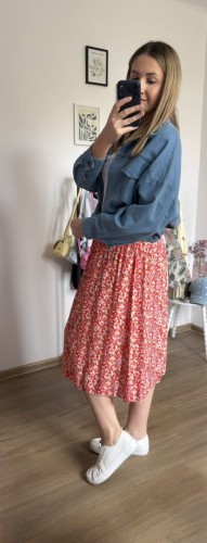 Dłuższa midi spódnica z rozcięciem wiskoza wiskozowa hit kwiaty