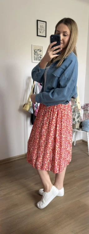 Dłuższa midi spódnica z rozcięciem wiskoza wiskozowa hit kwiaty