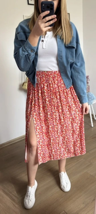 Dłuższa midi spódnica z rozcięciem wiskoza wiskozowa hit kwiaty