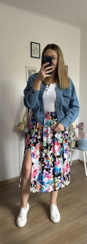 Dłuższa midi spódnica z rozcięciem wiskoza wiskozowa hit kwiaty