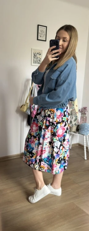 Dłuższa midi spódnica z rozcięciem wiskoza wiskozowa hit kwiaty