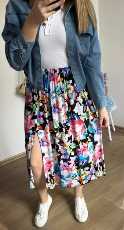 Dłuższa midi spódnica z rozcięciem wiskoza wiskozowa hit kwiaty