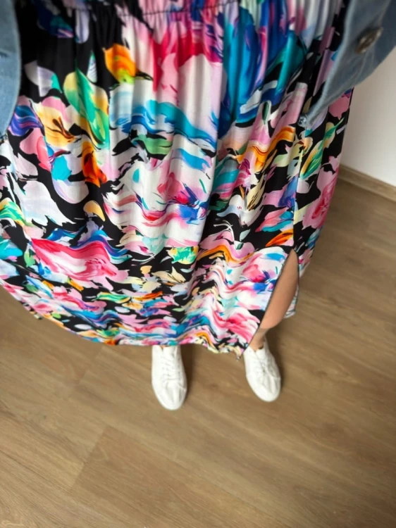 Dłuższa midi spódnica z rozcięciem wiskoza wiskozowa hit kwiaty