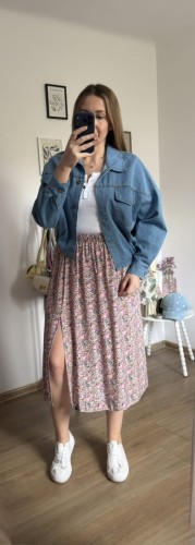 Dłuższa midi spódnica z rozcięciem wiskoza wiskozowa hit kwiaty łączka