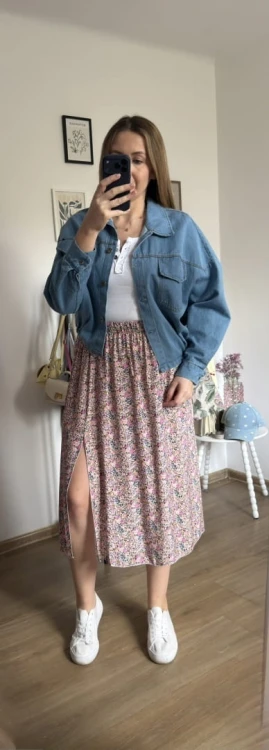 Dłuższa midi spódnica z rozcięciem wiskoza wiskozowa hit kwiaty łączka