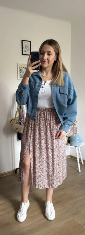 Dłuższa midi spódnica z rozcięciem wiskoza wiskozowa hit kwiaty łączka