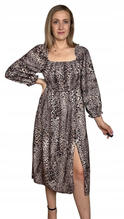 Dłuższa midi sukienka z rozcięciem hiszpanka długi rękaw jesień zima S M L