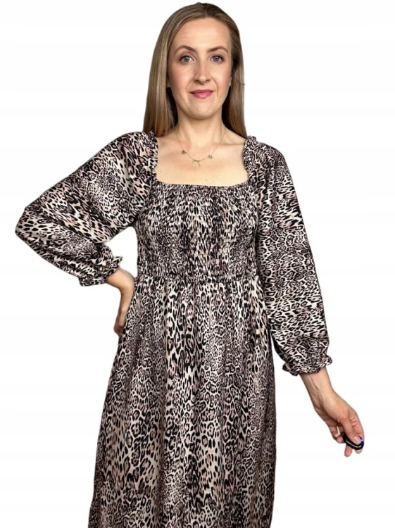 Dłuższa midi sukienka z rozcięciem hiszpanka długi rękaw jesień zima S M L