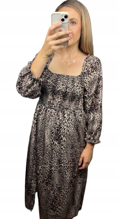 Dłuższa midi sukienka z rozcięciem hiszpanka długi rękaw jesień zima S M L