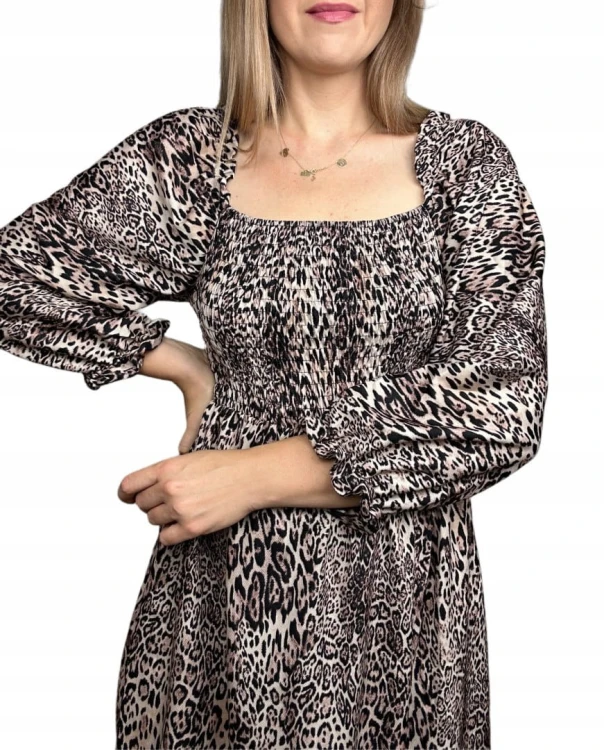 Dłuższa midi sukienka z rozcięciem hiszpanka długi rękaw jesień zima S M L