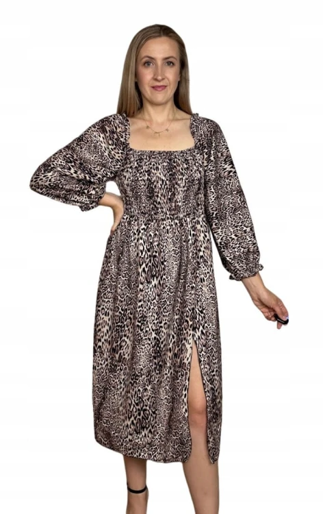 Dłuższa midi sukienka z rozcięciem hiszpanka długi rękaw jesień zima S M L