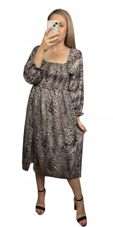 Dłuższa midi sukienka z rozcięciem hiszpanka długi rękaw jesień zima S M L