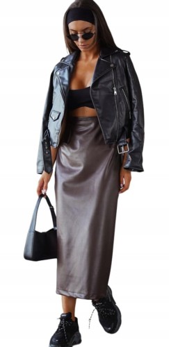 Dłuższa spódnica midi rozporek skóra ekologiczna ołówkowa Me Gusta M 38