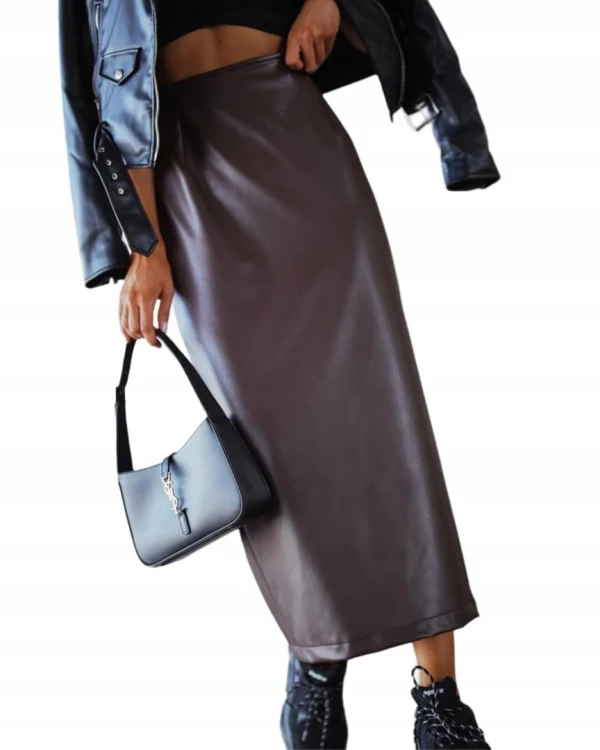 Dłuższa spódnica midi rozporek skóra ekologiczna ołówkowa Me Gusta M 38