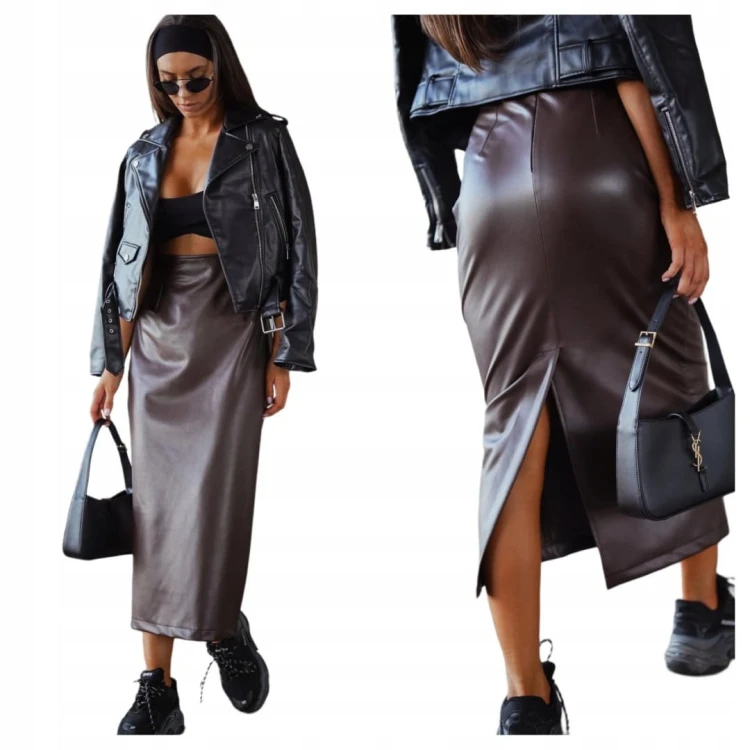 Dłuższa spódnica midi rozporek skóra ekologiczna ołówkowa Me Gusta S 36