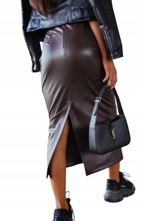 Dłuższa spódnica midi rozporek skóra ekologiczna ołówkowa Me Gusta S 36