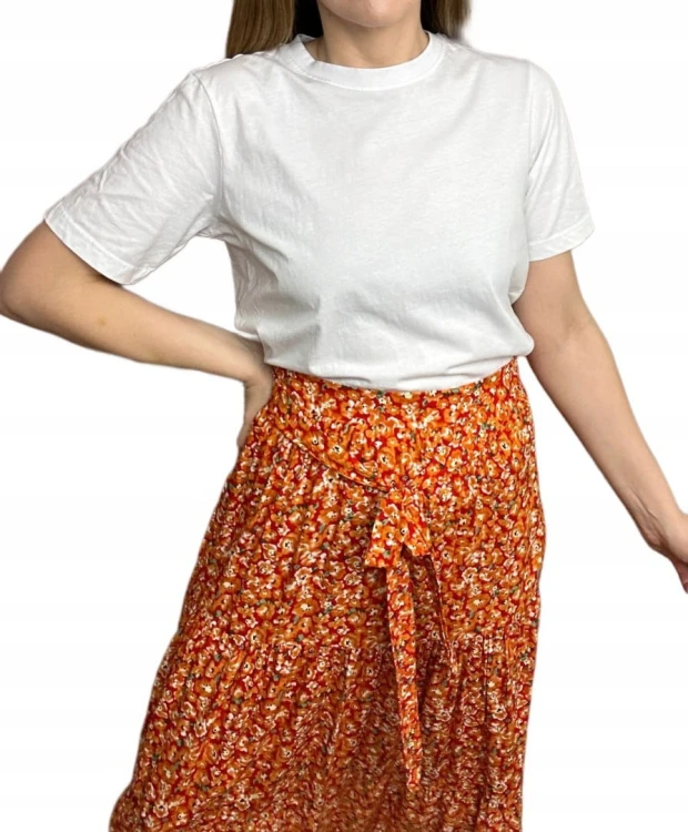 Dłuższa spódnica midi w kwiaty łączka falbanka wiskoza wiosna lato XL/XXL