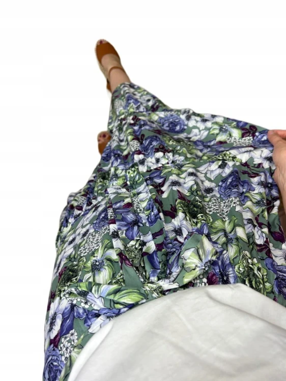 Dłuższa spódnica midi w kwiaty łączka falbanka wiskoza wiosna lato XL/XXL