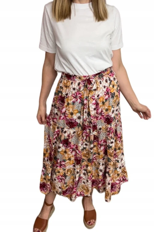 Dłuższa spódnica midi w kwiaty łączka falbanka wiskoza wiosna lato XL/XXL