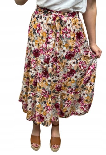 Dłuższa spódnica midi w kwiaty łączka falbanka wiskoza wiosna lato XL/XXL