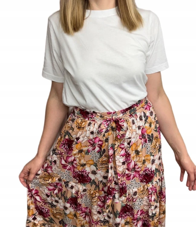 Dłuższa spódnica midi w kwiaty łączka falbanka wiskoza wiosna lato XL/XXL