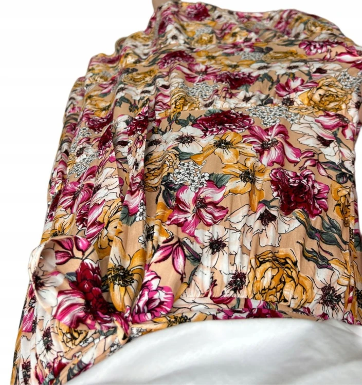 Dłuższa spódnica midi w kwiaty łączka falbanka wiskoza wiosna lato XL/XXL