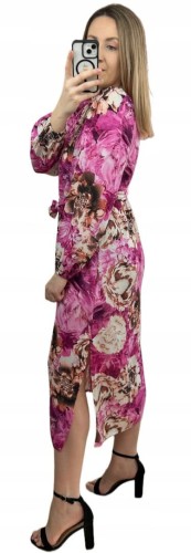 Dłuższa sukienka w kwiaty hiszpanka 100% wiskoza długie rękawy rozcięcia