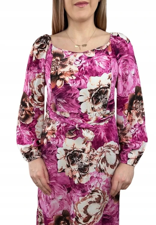 Dłuższa sukienka w kwiaty hiszpanka 100% wiskoza długie rękawy rozcięcia