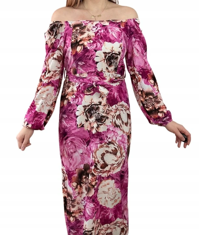 Dłuższa sukienka w kwiaty hiszpanka 100% wiskoza długie rękawy rozcięcia