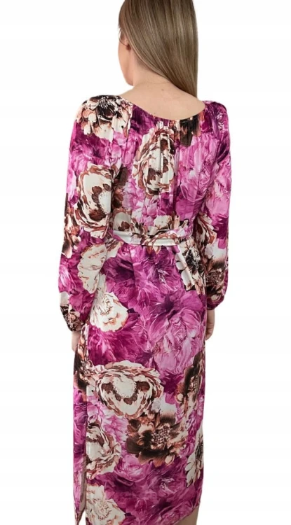 Dłuższa sukienka w kwiaty hiszpanka 100% wiskoza długie rękawy rozcięcia