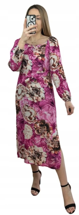 Dłuższa sukienka w kwiaty hiszpanka 100% wiskoza długie rękawy rozcięcia