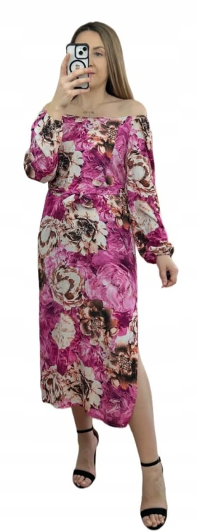 Dłuższa sukienka w kwiaty hiszpanka 100% wiskoza długie rękawy rozcięcia