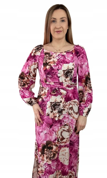 Dłuższa sukienka w kwiaty hiszpanka 100% wiskoza długie rękawy rozcięcia
