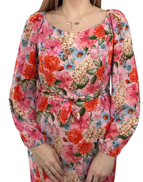 Dłuższa sukienka w kwiaty hiszpanka 100% wiskoza długie rękawy rozcięcia