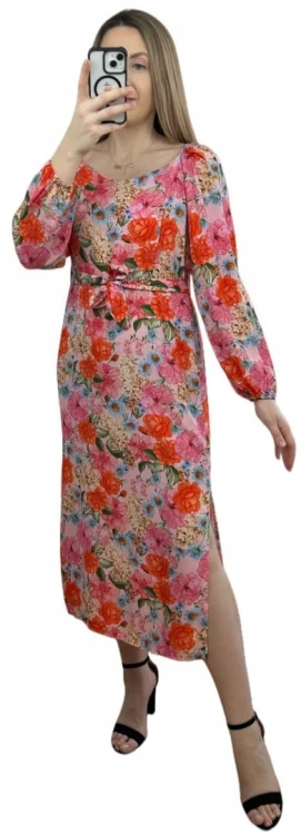 Dłuższa sukienka w kwiaty hiszpanka 100% wiskoza długie rękawy rozcięcia