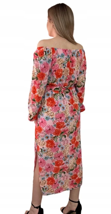 Dłuższa sukienka w kwiaty hiszpanka 100% wiskoza długie rękawy rozcięcia