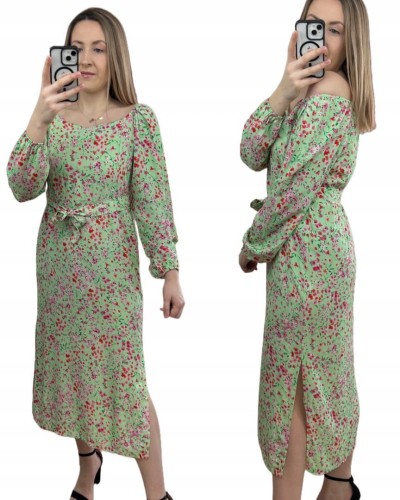 Dłuższa sukienka w kwiaty hiszpanka 100% wiskoza długie rękawy rozcięcia