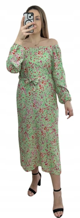 Dłuższa sukienka w kwiaty hiszpanka 100% wiskoza długie rękawy rozcięcia