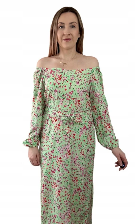 Dłuższa sukienka w kwiaty hiszpanka 100% wiskoza długie rękawy rozcięcia