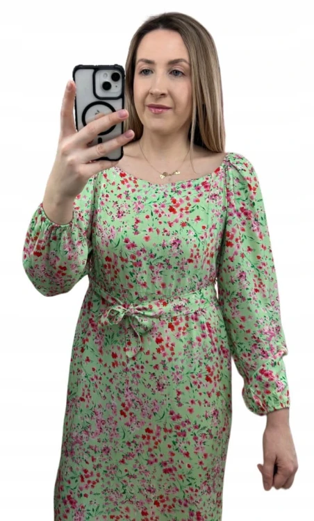 Dłuższa sukienka w kwiaty hiszpanka 100% wiskoza długie rękawy rozcięcia