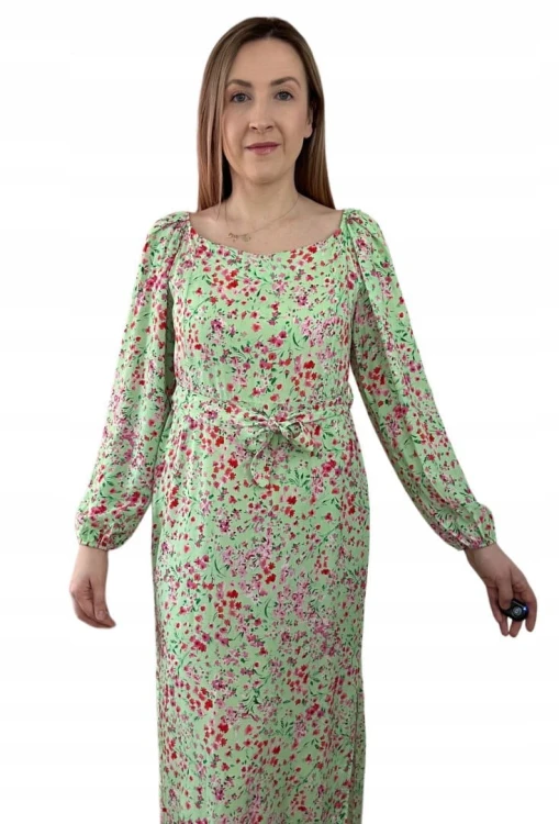 Dłuższa sukienka w kwiaty hiszpanka 100% wiskoza długie rękawy rozcięcia