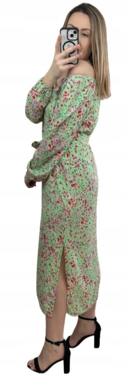 Dłuższa sukienka w kwiaty hiszpanka 100% wiskoza długie rękawy rozcięcia