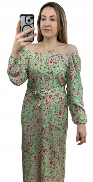 Dłuższa sukienka w kwiaty hiszpanka 100% wiskoza długie rękawy rozcięcia