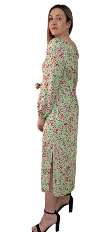 Dłuższa sukienka w kwiaty hiszpanka 100% wiskoza długie rękawy rozcięcia
