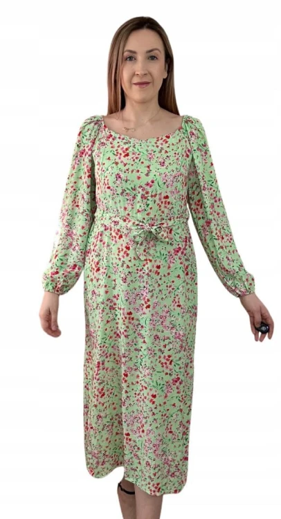 Dłuższa sukienka w kwiaty hiszpanka 100% wiskoza długie rękawy rozcięcia