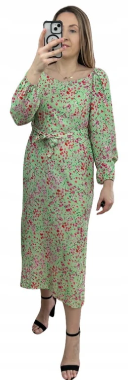 Dłuższa sukienka w kwiaty hiszpanka 100% wiskoza długie rękawy rozcięcia