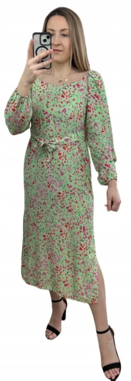 Dłuższa sukienka w kwiaty hiszpanka 100% wiskoza długie rękawy rozcięcia